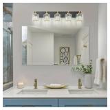 Retails for $134! Modern Crystal Bathroom Vanity Lights, Black Gold 5-Lights Bathroom Light Fixtures Over Mirror, Crystal Wall Lighting with Polished Gold Finish(Exclude Bulb)