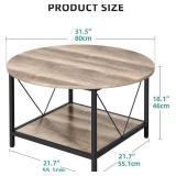 YITAHOME Round Coffee Table, Rustic Wood Coffee Tables for Living Room, Farmhouse Circle Coffee Table with 2-Tier Storage, Center Table with Sturdy Metal Legs Storage Shelf, Grey Wash
