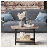 YITAHOME Round Coffee Table, Rustic Wood Coffee Tables for Living Room, Farmhouse Circle Coffee Table with 2-Tier Storage, Center Table with Sturdy Metal Legs Storage Shelf, Grey Wash