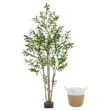 6ft (71 ) Artificial Olive Tree, Tall Fake Olive Plant with Basket, Faux Olive Silk Tree for Mordern Indoor Home Livingroom Office Floor Corner D cor
