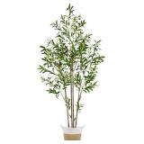 6ft (71 ) Artificial Olive Tree, Tall Fake Olive Plant with Basket, Faux Olive Silk Tree for Mordern Indoor Home Livingroom Office Floor Corner D cor