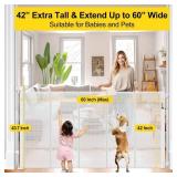 Reinforced 42 Extra Tall Retractable Dog Gate for Doorways 60 Wide Mesh Baby Gate, Tall Baby Gates for Stairs with Rods to Prevent Crawling Through Retractable Pet Gate Indoor Outdoor, White