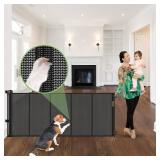 96 Inch Wide Reinforced Retractable Baby Gate with Support Rods, Extra Long Dog Gate Retractable Gate Outdoor Gates for Decks, Prevent Crawling Under Extra Long Baby Gates for Large Openings, Black