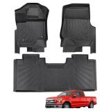Retails for $120! Floor Mats for Ford F150 SuperCab 2015-2024, All Weather TPE Floor Mats for Ford F150 Accessories, Black, 3 Pcs.
