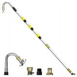 Buyplus 16FT(24FT Reach) Telescopic Gutter Cleaning Tools from The Ground, Rain Gutter Cleaners Tool with 360 Rotatable Metal Nozzle, Extension Pole, Hose Attachment, Watering Wand for Garden Hose