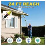 Buyplus 16FT(24FT Reach) Telescopic Gutter Cleaning Tools from The Ground, Rain Gutter Cleaners Tool with 360 Rotatable Metal Nozzle, Extension Pole, Hose Attachment, Watering Wand for Garden Hose