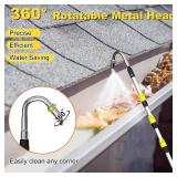 Buyplus 16FT(24FT Reach) Telescopic Gutter Cleaning Tools from The Ground, Rain Gutter Cleaners Tool with 360 Rotatable Metal Nozzle, Extension Pole, Hose Attachment, Watering Wand for Garden Hose