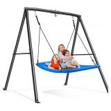 Retails for $120! Trekassy 60" Large Platform Saucer Swing with Frame for Kids Outdoor, 440lbs Swing Set with Heavy Duty Metal Swing Stand for Backyard, Outdoor Kids Play Equipment (Blue)