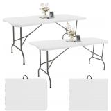 Retails for $109! 2 Pack 6 FT Folding Tables White Foldable Table, Fold-in-Half with Carrying Handle Portable Plastic Rectangular Table for Party, Dining, Wedding, Camping, Picnic, Indoor Outdoor Even
