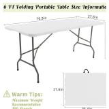 Retails for $109! 2 Pack 6 FT Folding Tables White Foldable Table, Fold-in-Half with Carrying Handle Portable Plastic Rectangular Table for Party, Dining, Wedding, Camping, Picnic, Indoor Outdoor Even