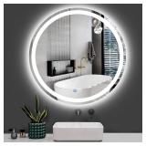 Retails for $108! 24 Inch LED Round Backlit Mirror, Fashion Bathroom Decor Vanity Mirror with 3000K/4000K/6000K Adjustable, Anti-Fog, Smart Touch Button, Stepless Dimmable Lighted Makeup Mirror