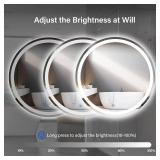 Retails for $108! 24 Inch LED Round Backlit Mirror, Fashion Bathroom Decor Vanity Mirror with 3000K/4000K/6000K Adjustable, Anti-Fog, Smart Touch Button, Stepless Dimmable Lighted Makeup Mirror