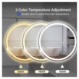 Retails for $108! 24 Inch LED Round Backlit Mirror, Fashion Bathroom Decor Vanity Mirror with 3000K/4000K/6000K Adjustable, Anti-Fog, Smart Touch Button, Stepless Dimmable Lighted Makeup Mirror