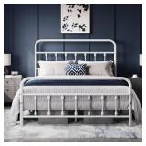 Yaheetech Classic Metal Platform Bed Frame Mattress Foundation with Victorian Style Iron-Art Headboard/Footboard/Under Bed Storage/No Box Spring Needed/Queen Size White