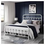Yaheetech Classic Metal Platform Bed Frame Mattress Foundation with Victorian Style Iron-Art Headboard/Footboard/Under Bed Storage/No Box Spring Needed/Queen Size White