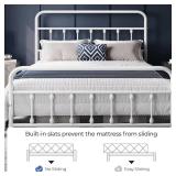 Yaheetech Classic Metal Platform Bed Frame Mattress Foundation with Victorian Style Iron-Art Headboard/Footboard/Under Bed Storage/No Box Spring Needed/Queen Size White