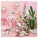 Retails for $101! 3 Pieces Clear Cylinder Stands for Party, Cilindros Para Fiestas Redondos Blancos, Acrylic Cylinder Pedestal Stand with Gold Cover Sets for Party Wedding Birthday Baby Shower Event D