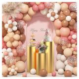 Retails for $101! 3 Pieces Clear Cylinder Stands for Party, Cilindros Para Fiestas Redondos Blancos, Acrylic Cylinder Pedestal Stand with Gold Cover Sets for Party Wedding Birthday Baby Shower Event D