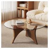 Retails for $154! Glass Coffee Table Modern Round Coffee Table, 31.5" Small Minimalist Center Table for Living Room, Unique Circle Accent Coffee Table, Rustic Simple Tea Table