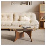 Retails for $154! Glass Coffee Table Modern Round Coffee Table, 31.5" Small Minimalist Center Table for Living Room, Unique Circle Accent Coffee Table, Rustic Simple Tea Table