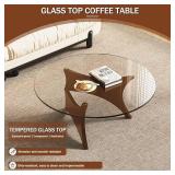 Retails for $154! Glass Coffee Table Modern Round Coffee Table, 31.5" Small Minimalist Center Table for Living Room, Unique Circle Accent Coffee Table, Rustic Simple Tea Table