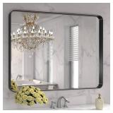 Retails for $133! LOAAO 40" x 32" Large Matte Black Metal Frame Bathroom Vanity Vanity Vanity Mirror Wall Mounted Bathroom Vanity Mirror Rustproof Tempered Glass Horizontal or Vertical Hanging