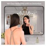 Retails for $133! LOAAO 40" x 32" Large Matte Black Metal Frame Bathroom Vanity Vanity Vanity Mirror Wall Mounted Bathroom Vanity Mirror Rustproof Tempered Glass Horizontal or Vertical Hanging