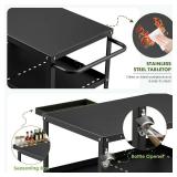 Outdoor Grill Cart Table,Indoor and Outdoor Pizza Oven Table,with 4 Movable Total Lock Casters, Hooks, Side Handle Multifunctional (Black)
