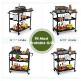 Outdoor Grill Cart Table,Indoor and Outdoor Pizza Oven Table,with 4 Movable Total Lock Casters, Hooks, Side Handle Multifunctional (Black)