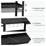 Outdoor Grill Cart Table,Indoor and Outdoor Pizza Oven Table,with 4 Movable Total Lock Casters, Hooks, Side Handle Multifunctional (Black)
