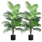 4ft 2pcs Large Artificial Plants Fake Palm Tree Tropical Palm Leaves Faux Palm Plants Tall Tree Indoor Real Touch Plastic Monstera Leaves for Home Garden Outdoor Office Decor (4ft/125cm-2pcs)