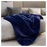 Mon Chateau 60" x 70" Embrace Foldover Faux Fur Throw, Plush Throw with 6cm Foldover for Couch, Sofa, or Bed, Ultra Soft Blanket for Sleeping or Home Decor, Midnight Tide