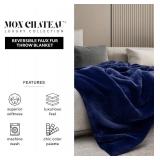 Mon Chateau 60" x 70" Embrace Foldover Faux Fur Throw, Plush Throw with 6cm Foldover for Couch, Sofa, or Bed, Ultra Soft Blanket for Sleeping or Home Decor, Midnight Tide