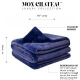 Mon Chateau 60" x 70" Embrace Foldover Faux Fur Throw, Plush Throw with 6cm Foldover for Couch, Sofa, or Bed, Ultra Soft Blanket for Sleeping or Home Decor, Midnight Tide