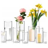 8 Pack Cylinder Vases- for Centerpieces, 6,8,10 Inch Clear Glass Cylinder Candle Holder- for Wedding Centerpirces Decoration Tall Clear Flower Vases, Hurricane Candle Holder for Party Home Decor
