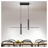 Modern LED Linear Chandelier with Dual Spotlights Dimmable 6000K Pendant Light Fixtures Ceiling Hanging Black Chandeliers for Dining Room Table Kitchen Living Room Bedroom(L35.1in)
