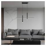 Modern LED Linear Chandelier with Dual Spotlights Dimmable 6000K Pendant Light Fixtures Ceiling Hanging Black Chandeliers for Dining Room Table Kitchen Living Room Bedroom(L35.1in)