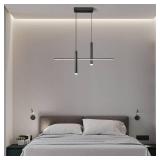 Modern LED Linear Chandelier with Dual Spotlights Dimmable 6000K Pendant Light Fixtures Ceiling Hanging Black Chandeliers for Dining Room Table Kitchen Living Room Bedroom(L35.1in)