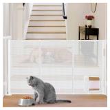 Reinforced 60 Wide Retractable Pet Gate with Cat Door Mesh Baby Gate for Stairs with Reinforced Strips Retractable Dog Gates with Cat Door Mesh Dog Gates for Doorways Separating Dogs from Cats, White