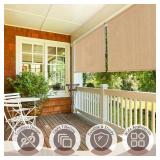 SEEYE Outdoor Sunshade Roller Shades 60" W x 72" H, Cordless Roll Up Shade Blinds Privacy Screen with 90% UV Protection, Exterior Patio Shade Cloth for Porch Pergola Balcony Windows, Walnut