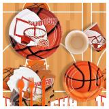 Gatherfun Basketball Party Supplies Paper Plates Napkins Cups Knives Forks Spoons with Balloons and Banner for Kids and Adult Birthday Party March Madness Party Decorations, Serve 25