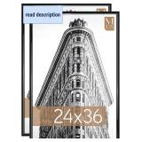 MCS Trendsetter 24x36 Poster Frame Black High-Gloss, Vertical & Horizontal Wall Hanging Large Picture Frame for Photos, Posters & Art Prints (2-Pack)
