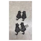 Cast Iron Black Cat Wall Hooks - Pair
