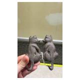 Cast Iron Black Cat Wall Hooks - Pair
