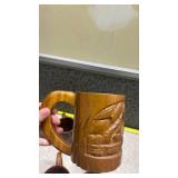 Hand Carved Wooden Tropical Scene Mugs Set