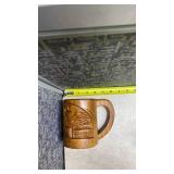 Hand Carved Wooden Tropical Scene Mugs Set