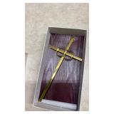 Gold Tone Cross with Double Rings