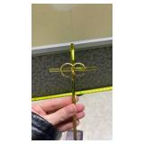 Gold Tone Cross with Double Rings