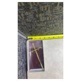 Gold Tone Cross with Double Rings