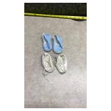 Baby Booties Set - Blue Lace = Size 1 and White Satin = Size 0